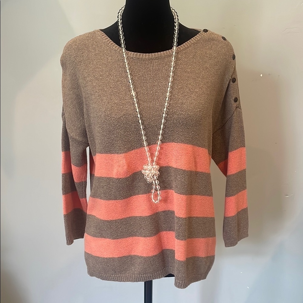Striped taupe and coral Women's Sweater gap small